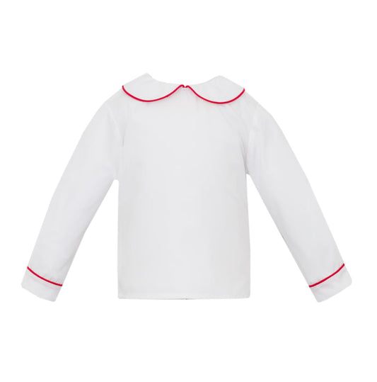 White Knit Shirt With Red Pipping
