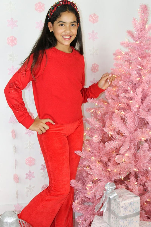 Rhinestone Crop Stars Sweatshirt | Red