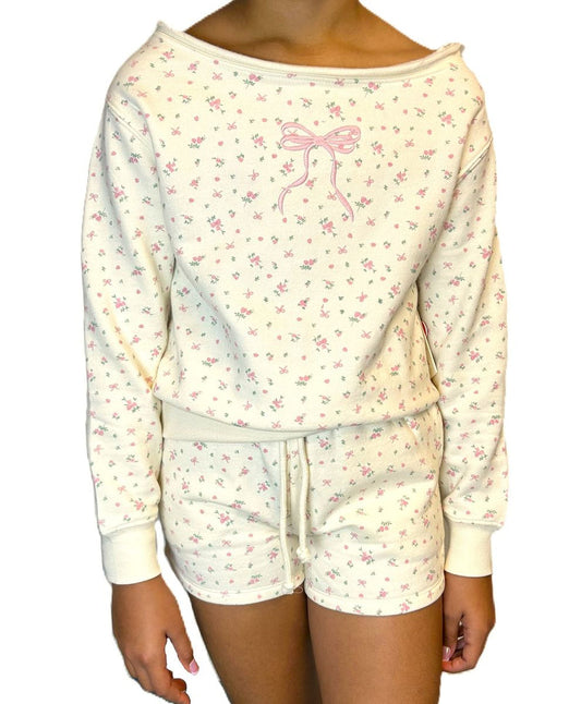 Ditsy Rose Wide Neck Sweatshirt