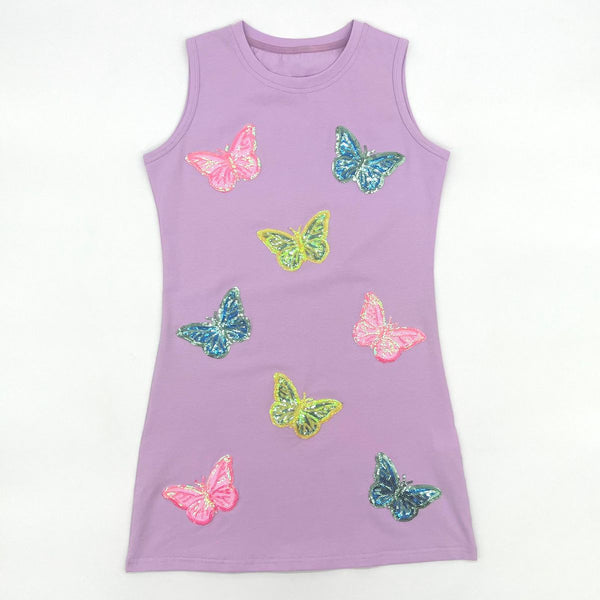 Sequins Patch Butterfly Dress | Light Purple