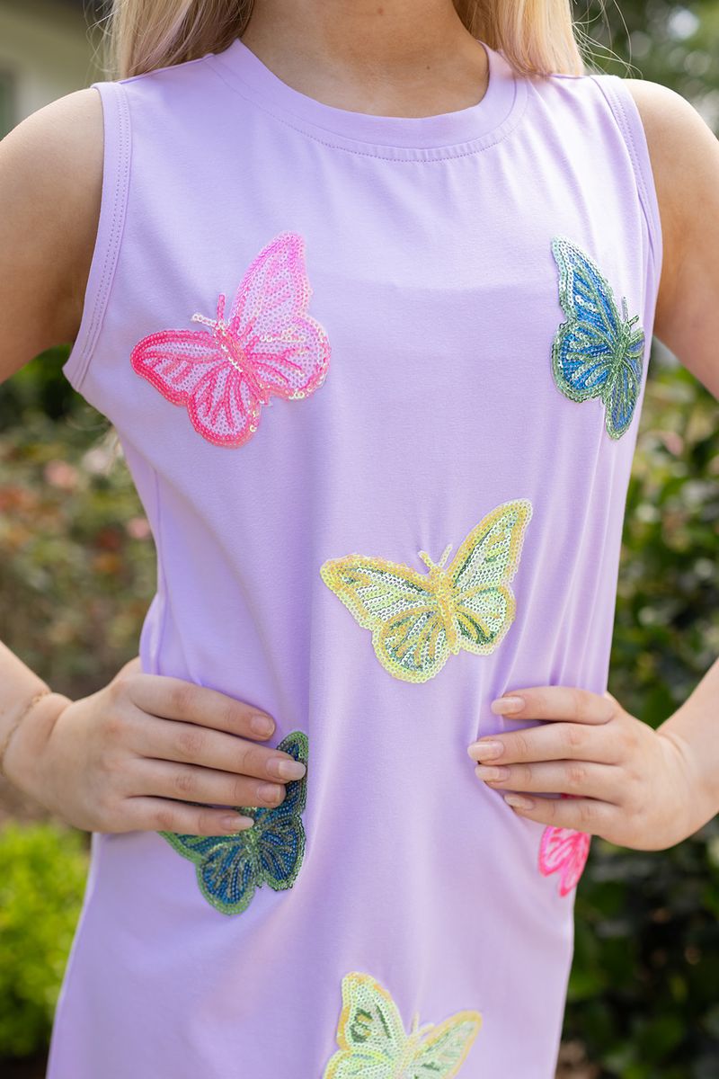 Sequins Patch Butterfly Dress | Light Purple