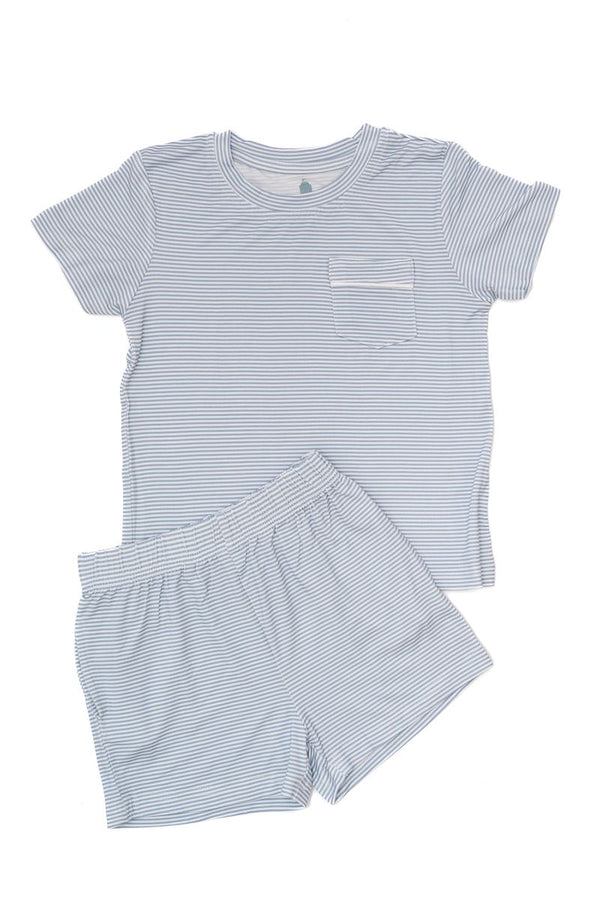 Mini-Stripe Shorts & T-Shirt Set | Dusty Blue