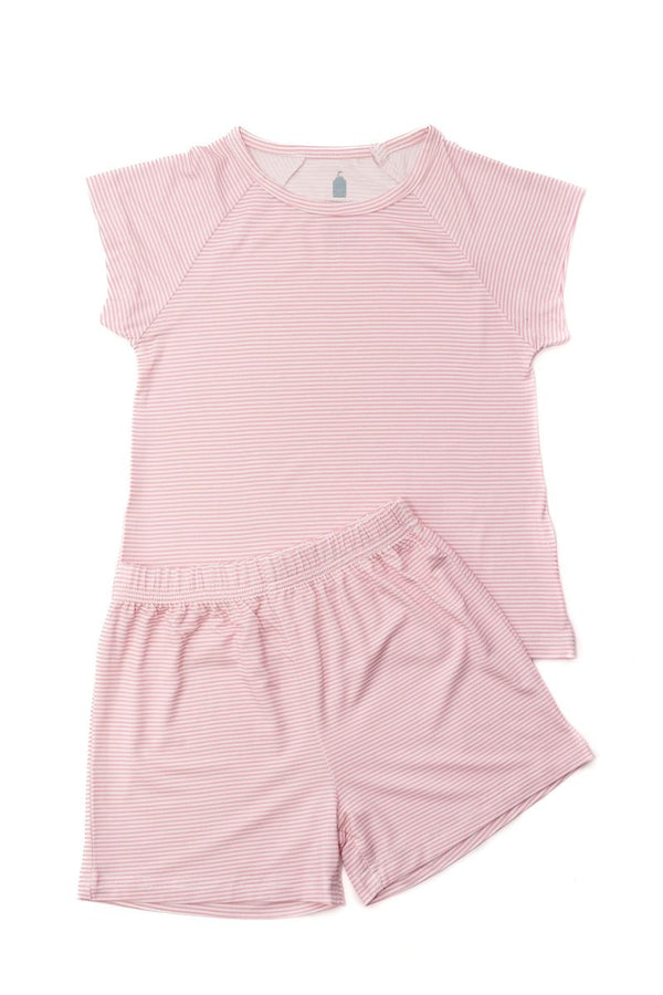 Mini-Stripe Shorts & T-Shirt Set | Girls Pink