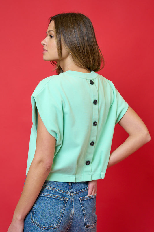 Womens Back Button Up Top | Spring Green