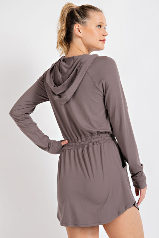 BUTTER 2 IN 1 LONGSLEEVES ROMPER WITH HOODIE | Smokey Grey