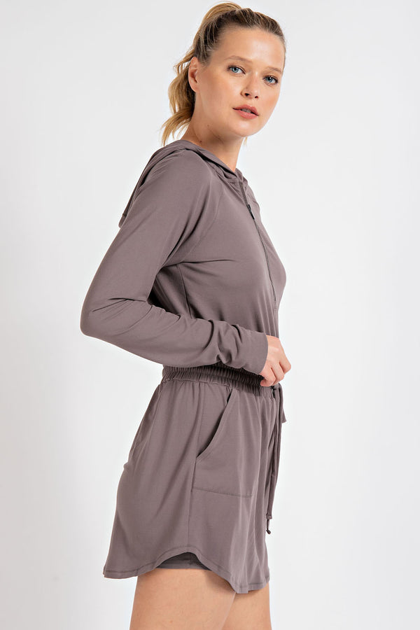 BUTTER 2 IN 1 LONGSLEEVES ROMPER WITH HOODIE | Smokey Grey