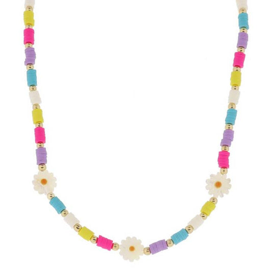 Colorblock Sequins + Flower Beads Necklace