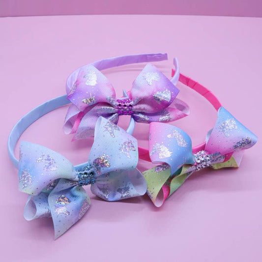 Tie Dye Glitter Unicorn Bow Headbands | Assorted Colors