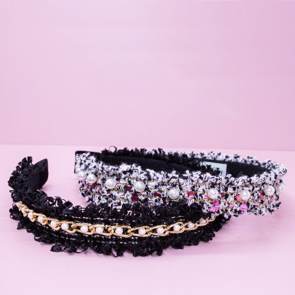 Confetti Pearl Headband | Black with Gold and Pearl