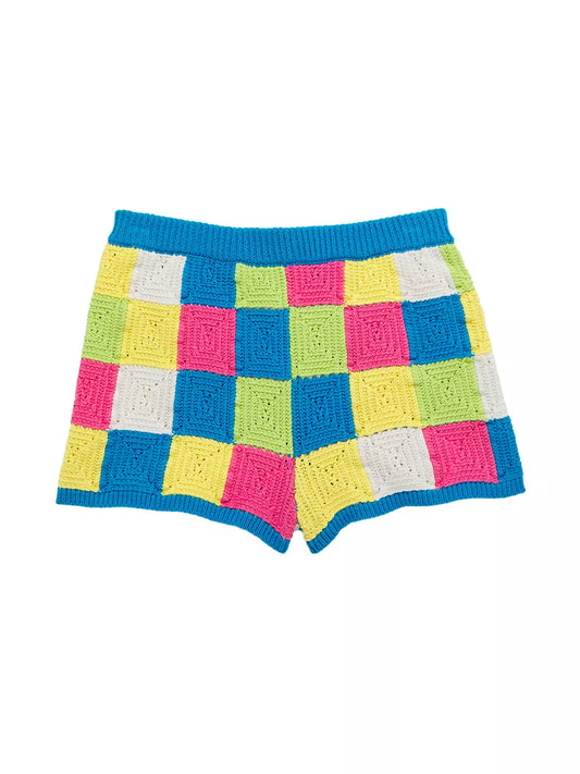 Girl's Check Knit Shorts | Island Blue