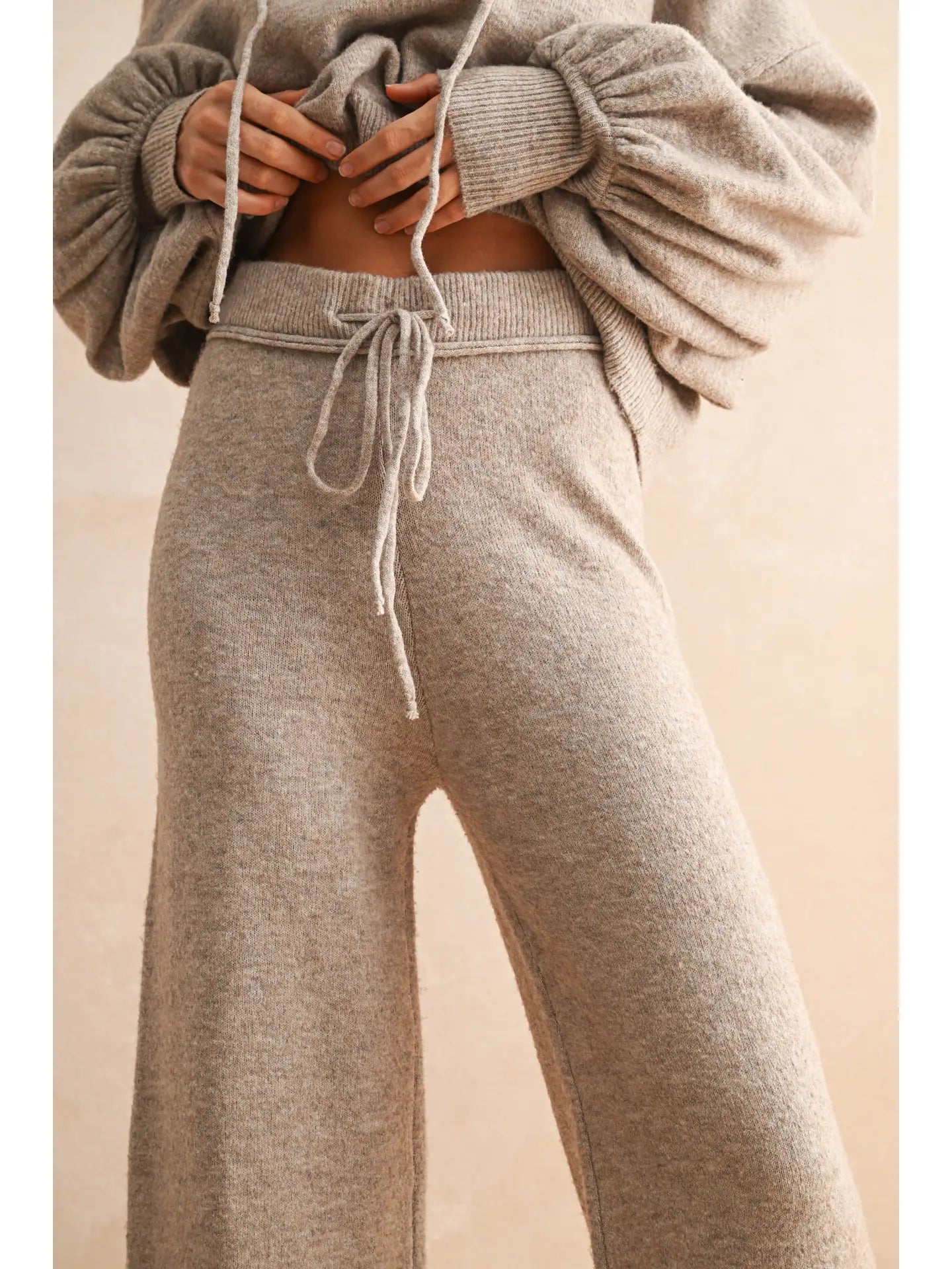 Two Tone Ribbed Waist Band Sweater Set | Oatmeal