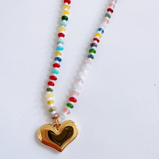 Colorful Gemstone With Heart Charm| Dainty