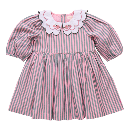 Girls Darcy Dress | Pink Green Stripe