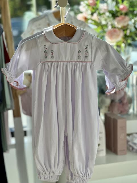 Knit Peter Pan Collar Longall Embroidered Holly | White with Red Piping