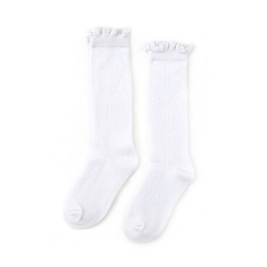Fancy Lace Top Knee High Socks | White
