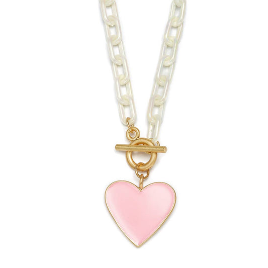 Kids 15" Pink Heart Charm with Pearly White Chain Necklace