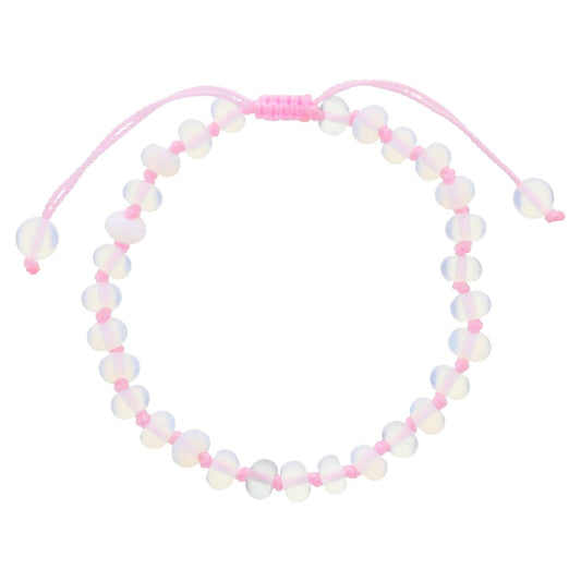 Kids Pink Knotted Thread & Opalite Beaded Bracelet