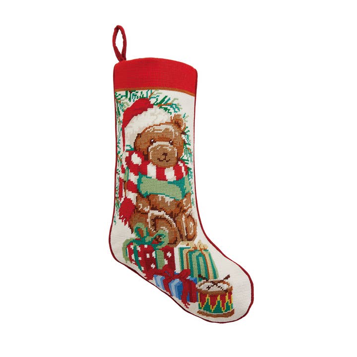 Teddy Bear Embroidered Needlepoint Stocking