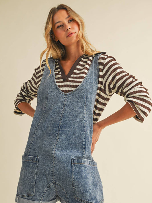 Low Scoop Neckline Oversized Denim Romper