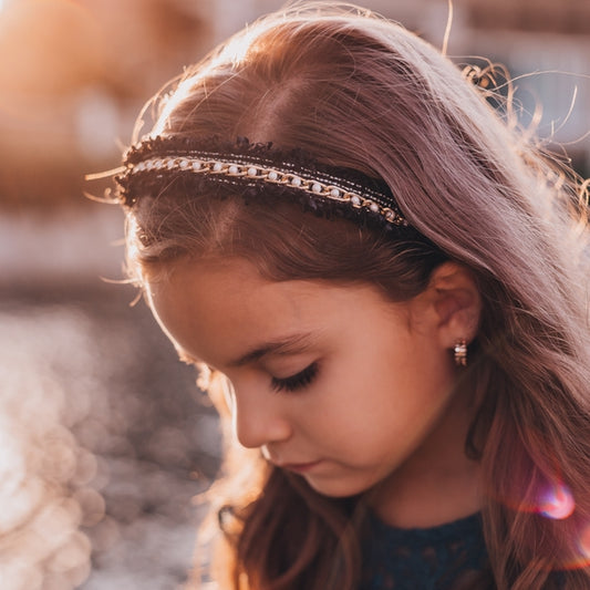 Confetti Pearl Headband | Black with Gold and Pearl