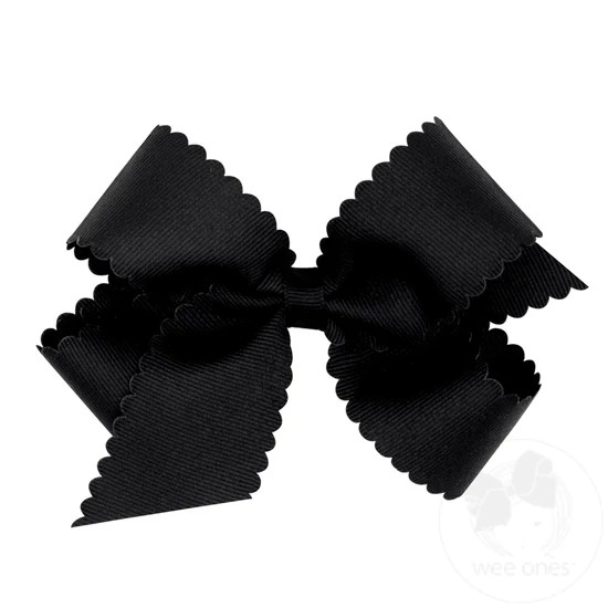 Medium Grosgrain Hair Bow with Scalloped Edge | Black