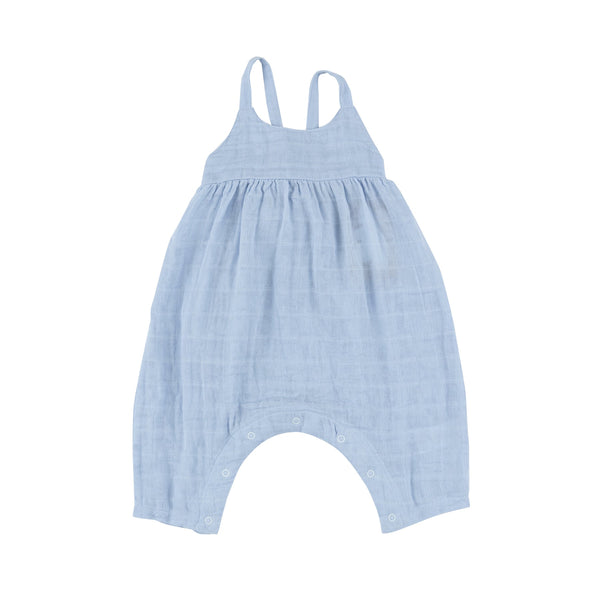 Tie Back Romper | Dusty Blue Solid Muslin