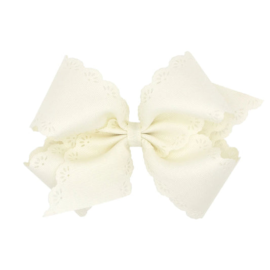 Small King Eyelet Embossed Hair Bow | Antique White