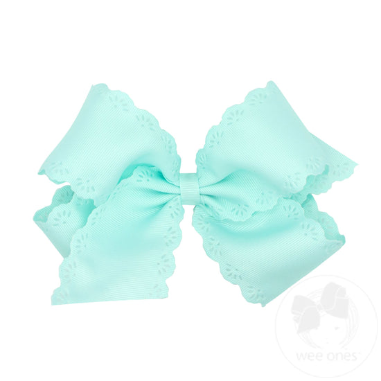 Medium Grosgrain Bow with Eyelet Flower Embossed Edges | Crystalline