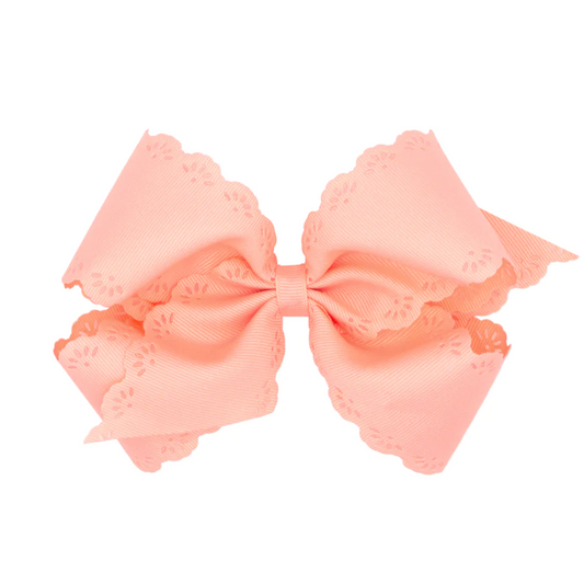 Small King Eyelet Embossed Hair Bow | Coral