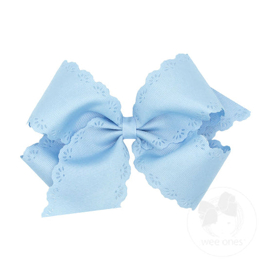 Medium Grosgrain Bow with Eyelet Flower Embossed Edges | Millennium Blue