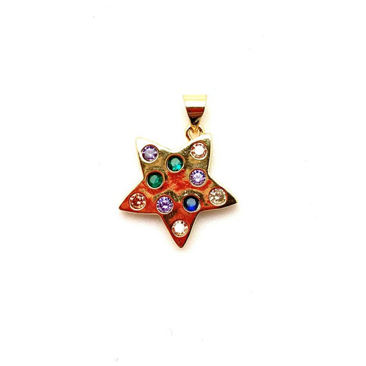 1" Gold Star Pendant with Rainbow Crystals