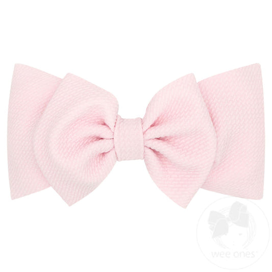 Soft Solid Rippled-Textured Large Baby Girls Bowtie on Matching Wide Band | Light Pink