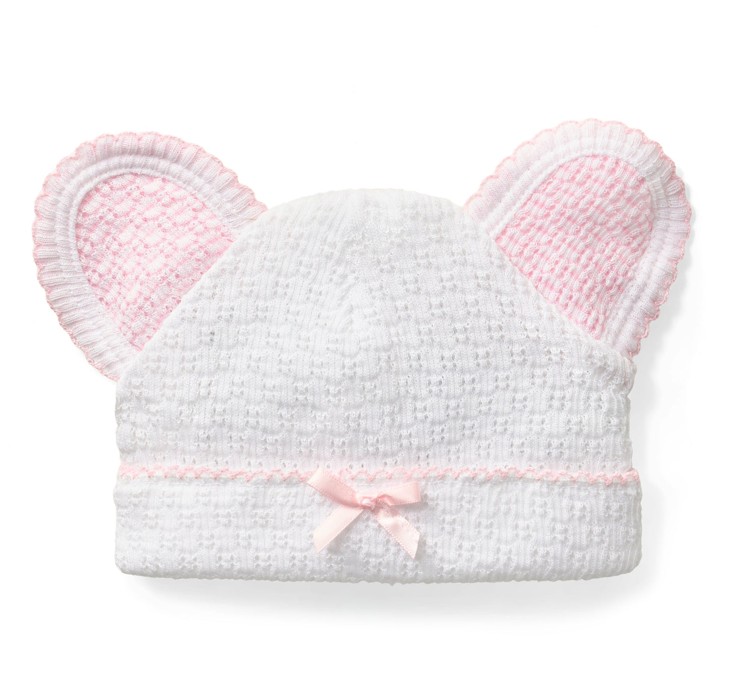 Knit Bear Beanie | Pink & White