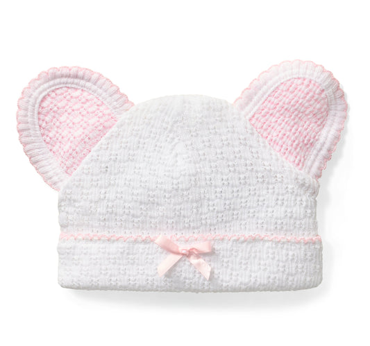 Knit Bear Beanie | Pink & White