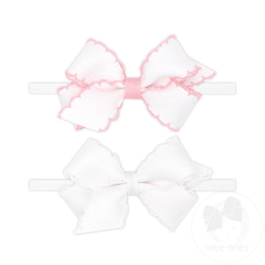 2 Pack Mini Moonstitch Bows w/ Nylon Band | Pink & White