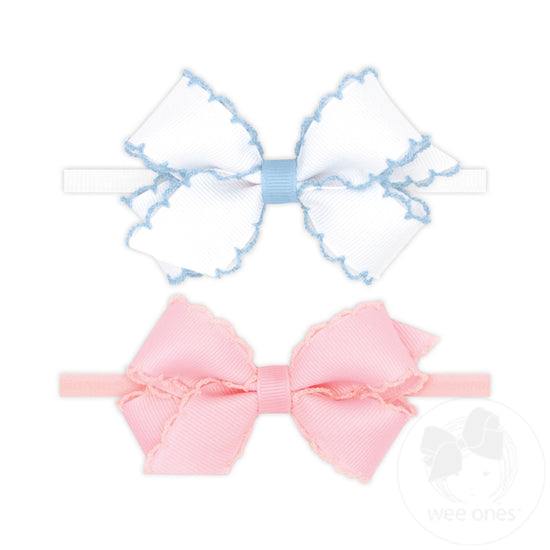 2 Pack Mini Moonstitch Bows w/ Nylon Band | Blue & Pink