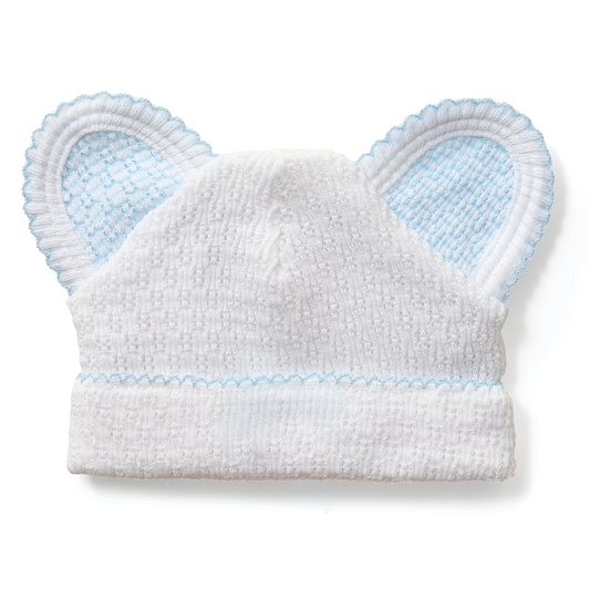Knit Bear Beanie | Blue & White