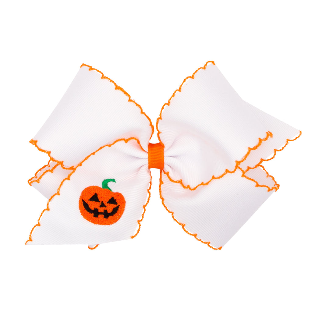 King Embroidered Moonstitch Grosgrain Hair Bow | Jack-O-Lantern