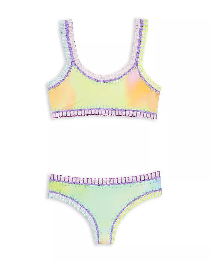 Girls' Sporty Rainbow Embroidered Two Piece Swimsuit | Sunset