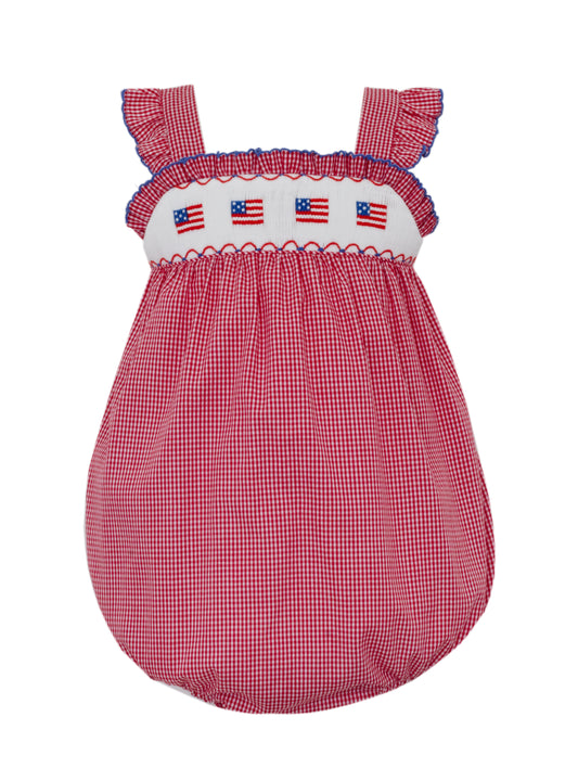 Girls Red Gingham Bubble | Smocked Flags