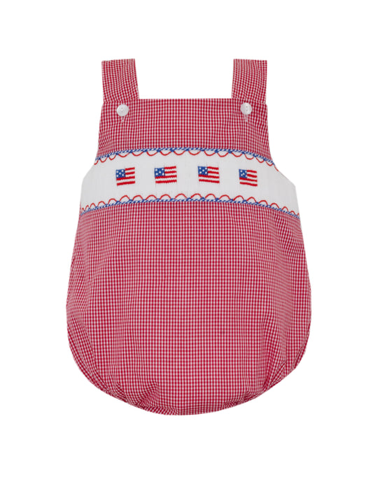 Boys Red Gingham Bubble | Smocked Flags