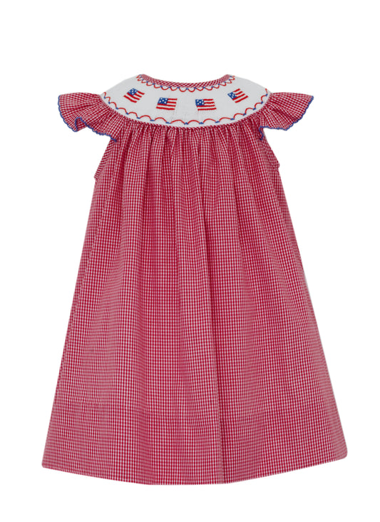 Red Gingham Bishop Wing Dress | Smocked Flags