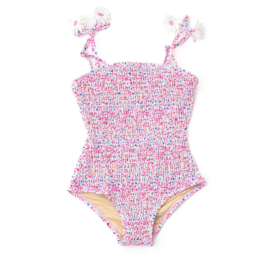 Smocked Girls One Piece Swimsuit | Electric Ditsy