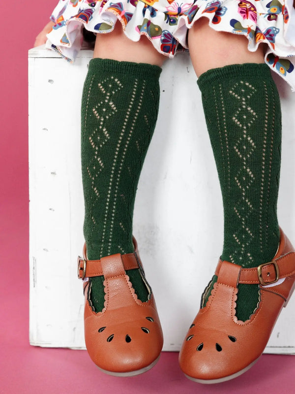 Scalloped Fancy Knee High Socks | Forest