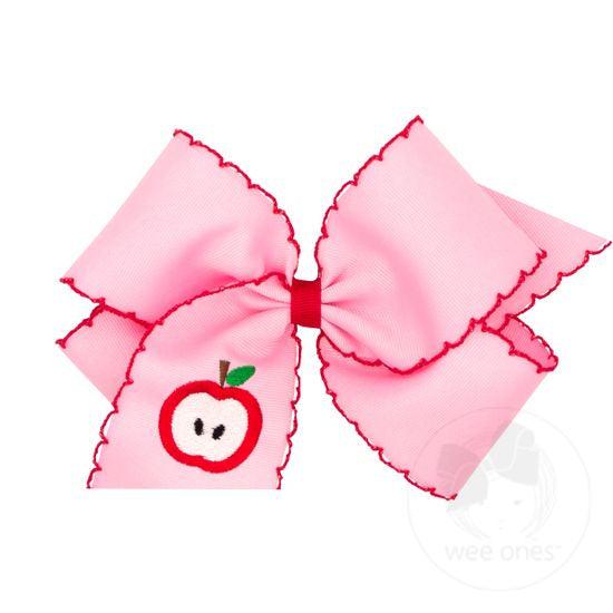 King Apple Embroidered Grosgrain Hair Bow with Moonstitch Edge