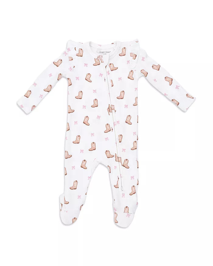 Mini Cowgirl Boots | 2 Way Ruffle Sleeve Zipper Footie