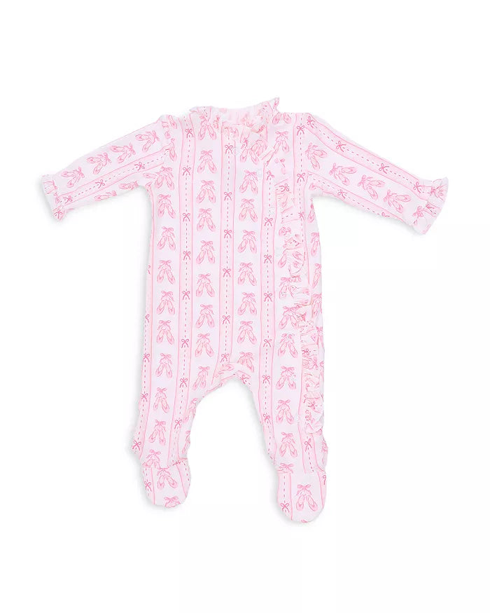 Ballet Shoes Ribbon Stripe | Kimono Ruffle Snap Footie