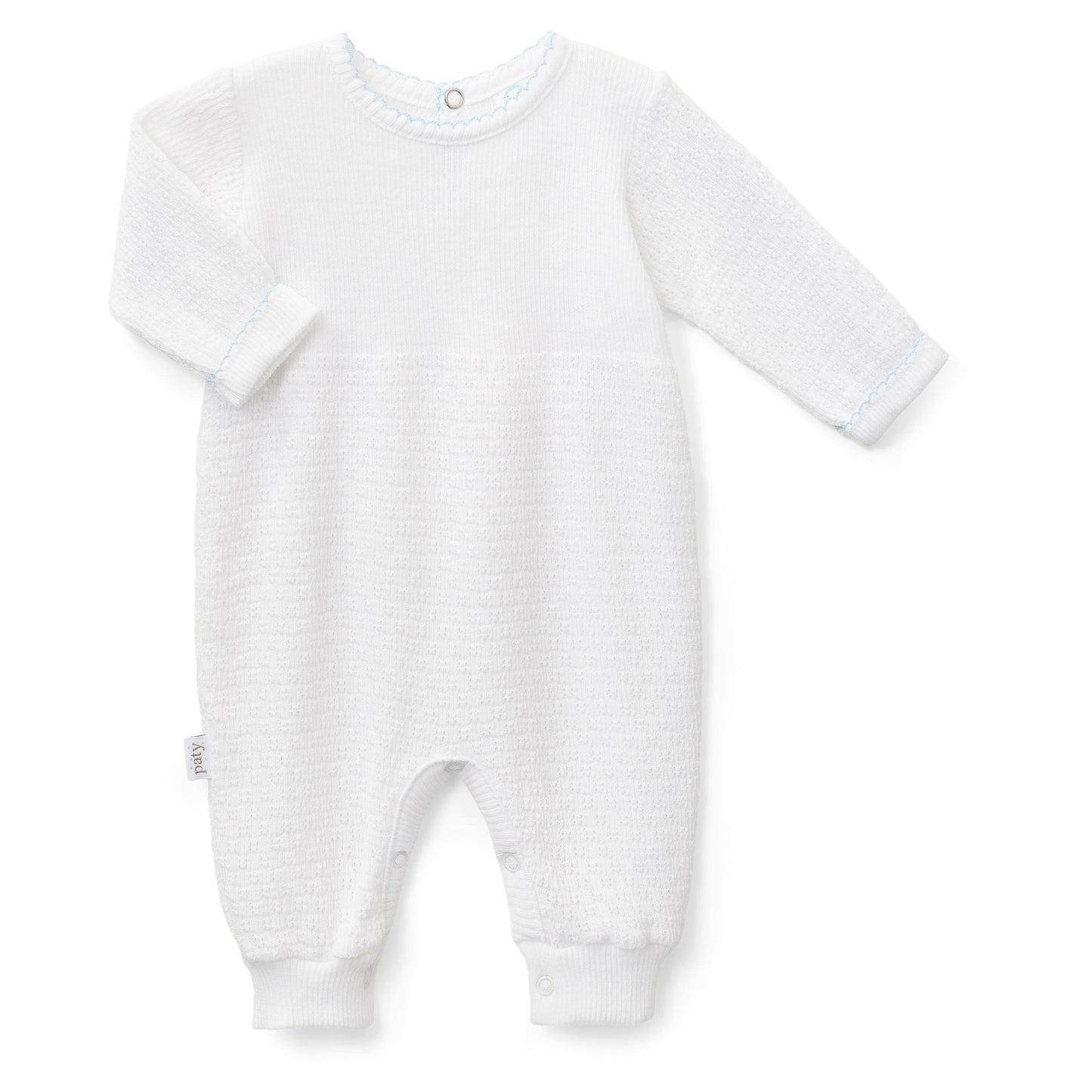 Knit Long Sleeve Romper | Blue Trim