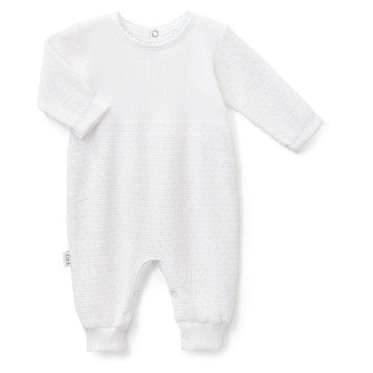 Knit Long Sleeve Romper | Blue Trim