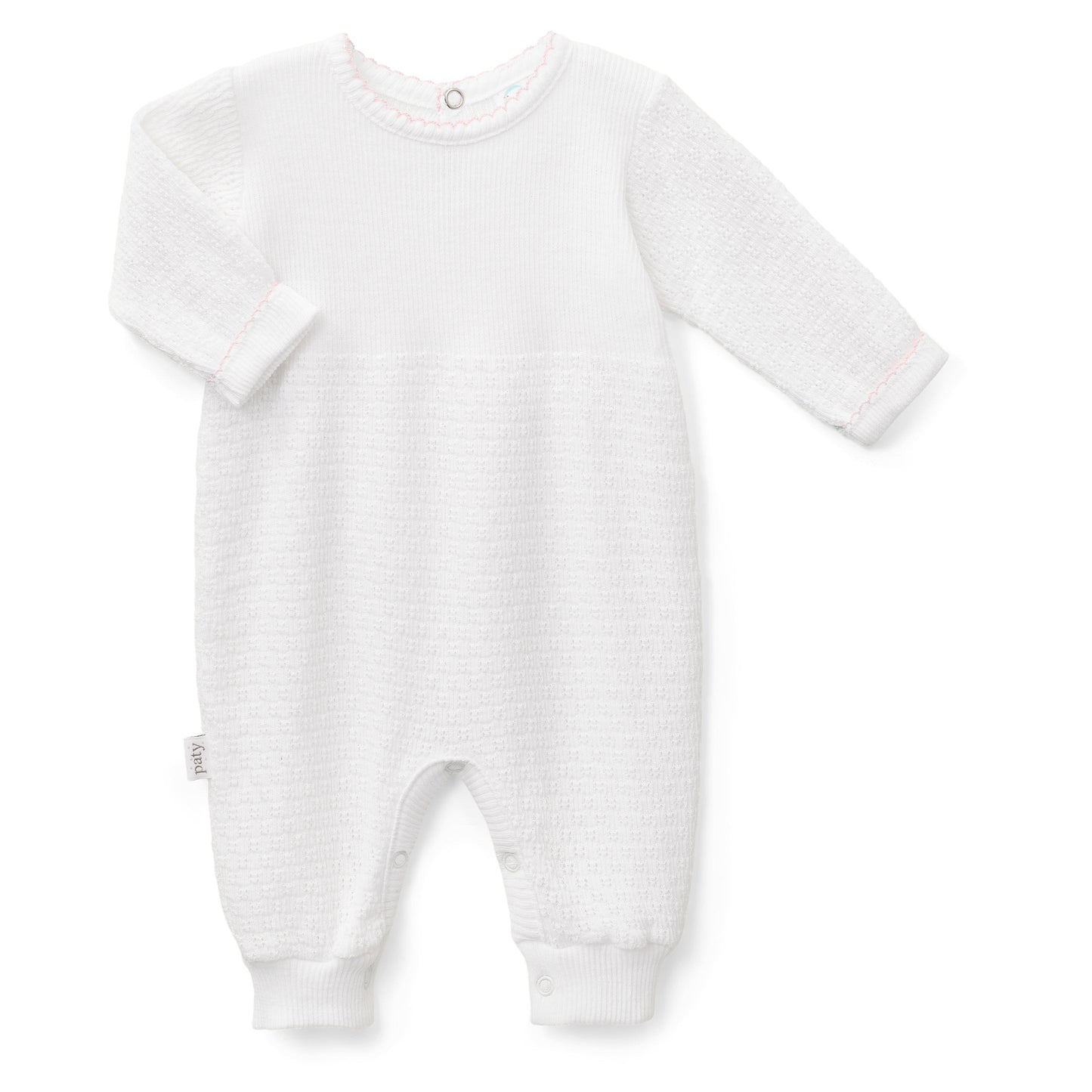 Knit Long Sleeve Romper | Pink Trim